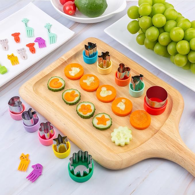 Fruit Cutters Shapes for Kids 22 Pcs, Mini Cookie Cutters Set, Vegetable Cutter with Food Picks | Mini Cookie Cutters Set, Stainless Steel & PP Plastic, Vegetable Cutter with Food Picks