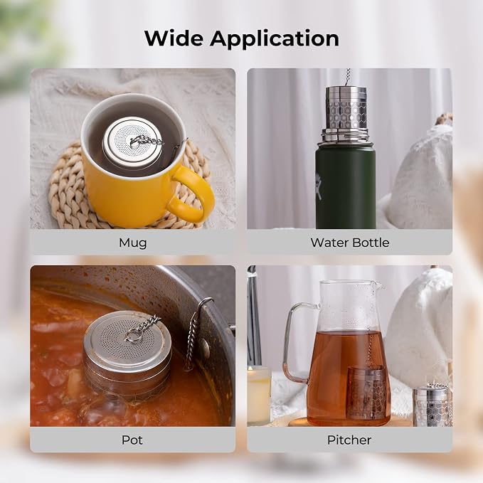 Stainless Steel Large Tea Infuser for Loose Leaf Tea & Spice Ball | Tea Strainer Extra Fine Mesh Large Tea Ball 2” x 2.8” Loose Leaf Tea Steeper for Teapot Pitcher Cup Mug Bottle Kettle