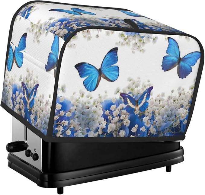Toaster Cover 4 Slice with Butterfly Pattern Dustproof Protection | Waterproof Fingerprint Wide Slot Reusable for Kitchen Small Appliance