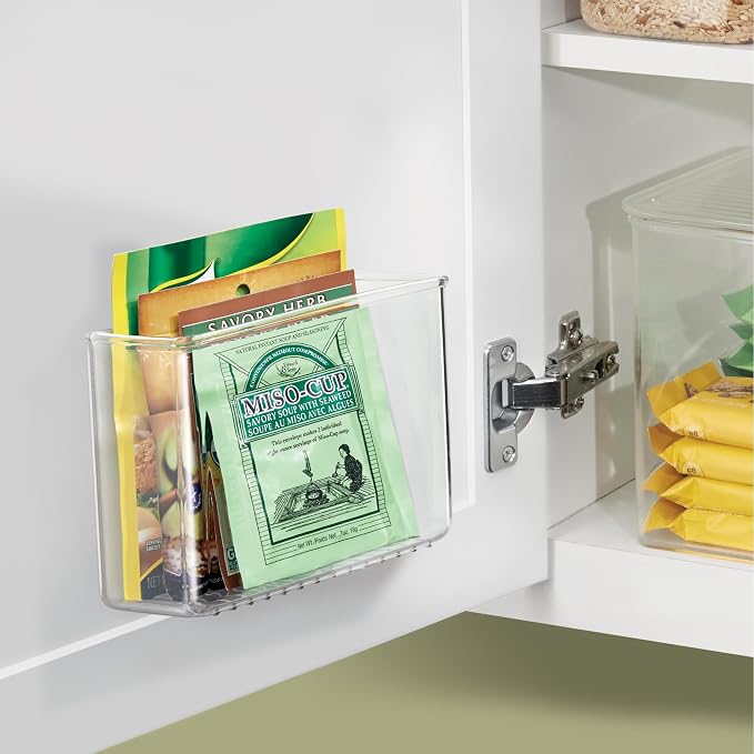 iDesign Adhesive Organizer Bin, Set of 4, Clear | Damage-Free Hanging, For Kitchen, Bathroom, or Office