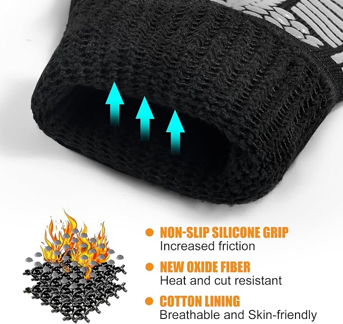BBQ Gloves, 1472°F Heat Resistant with Silicone Grip Oven Mitts | Non-Slip Grip, for BBQ, Grilling, Oven, Smoker, Cooking and Baking