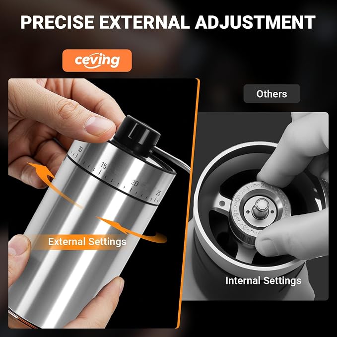 CEVING Mini Manual Coffee Grinder With 40 Adjustable Settings, Black | Portable Hand Coffee Bean Mill with Ceramic Conical Burrs, 30g Capacity, Ideal for Travel, Camping, French Press, Pour Over