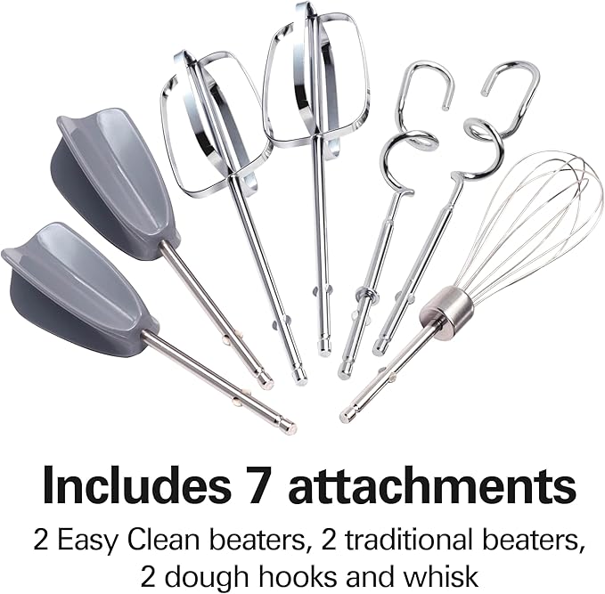 Hamilton Beach 6-Speed Electric Hand Mixer With Easy Clean Beaters | Traditional Beaters | Dough Hooks | Whisk | Snap-On Storage Case | 275 Watt Motor | Blue | 62677J