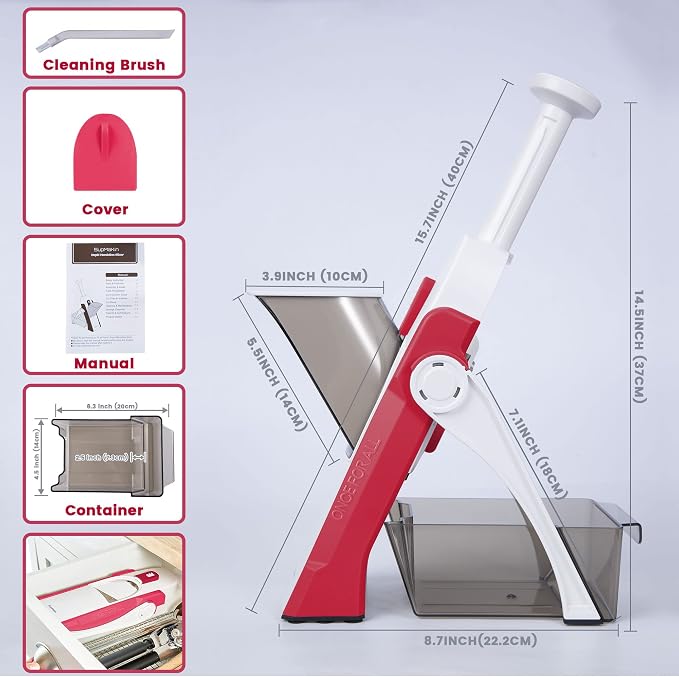 SupMaKin Safe Mandoline Slicer for Kitchen, Vegetable Food Potato Chip Slicer Maual Adjustable Thickness, Chopping Artifact Fast Veggie Salad Chopper Cook Meal Prep | 4 Modes Slice, Strips,Julienne Dicer,Vegetables Slicer Fry Food Cutter,Stainless Stee...
