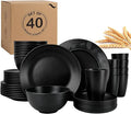 PYRMONT 40 PCS Plates and Bowls Set Wheat Straw Plate Bowl Set Unbreakable Dishes Set for 8 Dishwasher & Microwave Safe Dinner Sets for Kitchen,New House,Dorm-Black