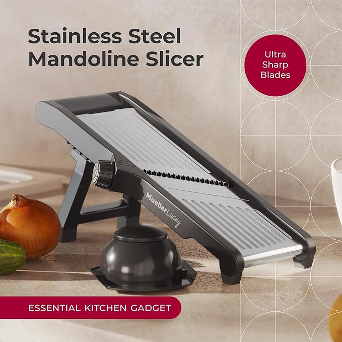 MuellerLiving Mandoline Slicer for Kitchen, Stainless Steel, Slice or Julienne, Vegetable Chopper, Fruit Slicer | Stainless Steel Slicer for Kitchen | Julienne | Vegetable Chopper | Fruit Slicer