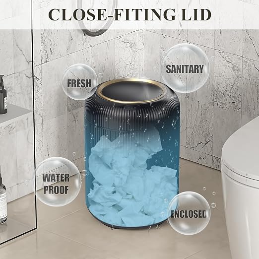 Motion Sensor Bathroom Trash Can with Lid,Black and Gold Garbage Can | 3 Gallon Automatic Bathroom Garbage Cans,Black Garbage Bin,Touchless Sensor Trash Bin,Small Waste Basket for Bedroom,Office