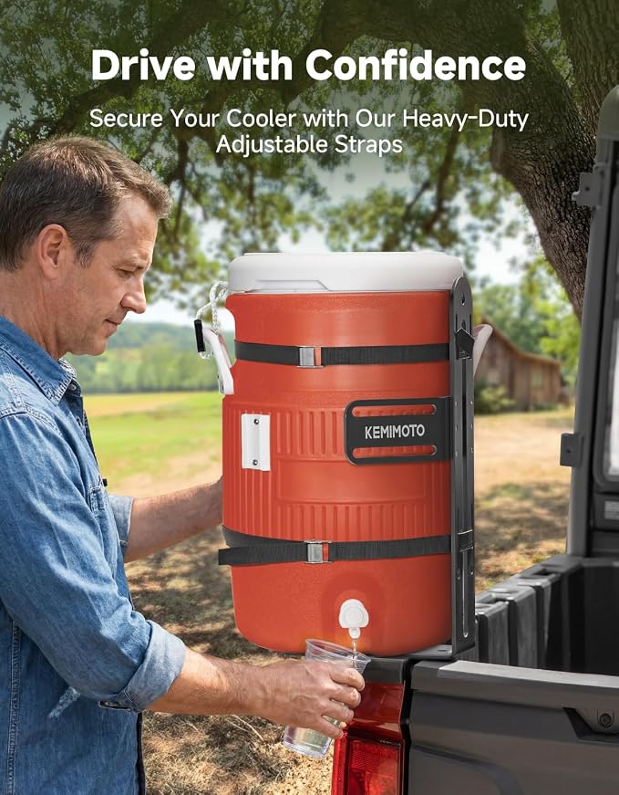 KEMIMOTO 5-Gallon Water Cooler Holder, Steel Trailer Rack (Holder Only) | Steel Bucket Holder Compatible with Trailers, Trucks, UTVs, Mowers, RVs; for Landscaping, Worksites, Travel and Camping Use