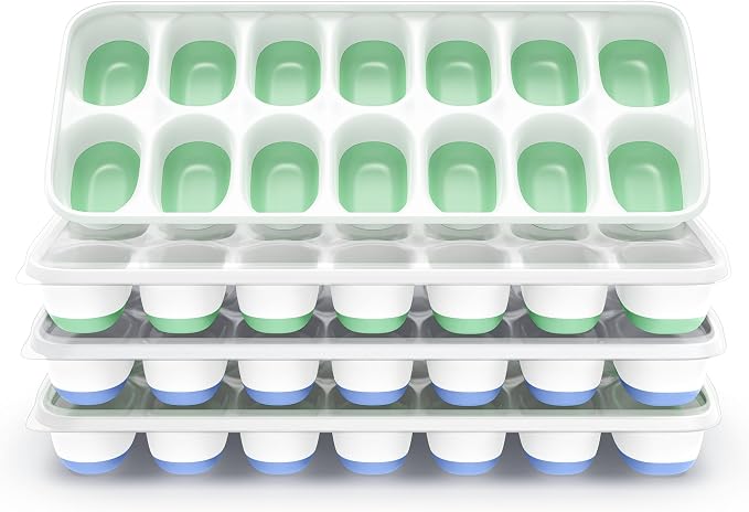 ChefAide Ice Cube Tray with Lid, 4 Packs 56 Cubes Durable Stackable Ice Cube Trays for Freezer with Removable Lids, Easy-Release Plastic & Silicone Ice Tray for Cocktail, Coffee