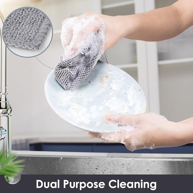 Oven Mitts and Pot Holders Set with Dishcloths, 500 Degree Heat Resistant Oven Gloves and Hot Pads, Premium Soft Cotton Kitchen Mittens and Dish Cloth Sets-Grey