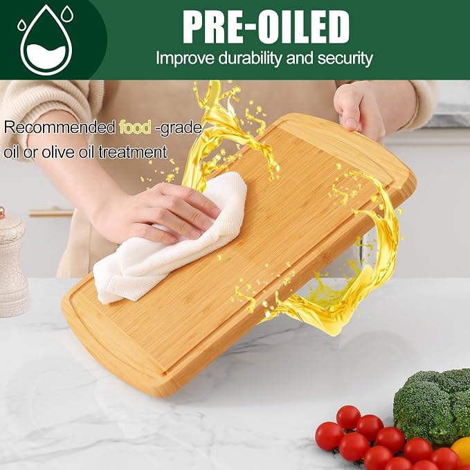 Homaxy Large Bamboo Cutting Boards for Kitchen,14.5x11.5", Two-Tone | L Cutting Board with Juice Groove, Wooden Butcher Block Chopping Board for Kitchen, Meat, Fruit & Vegetables, Pre Oiled