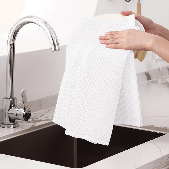 Homaxy 100% Cotton Oversized Waffle Weave Kitchen Towels, 7-Pack, White | 20 x 28 Inches, Ultra Soft Absorbent Dish Towels, Quick Drying Large Cleaning Towels
