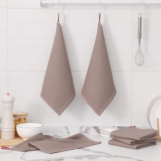 Homaxy 100% Cotton Waffle Weave Dish Cloths, 8 Pack, Brown | Soft and Absorbent Dish Towels, 12 x 12 Inches Quick Dry Dish Rags