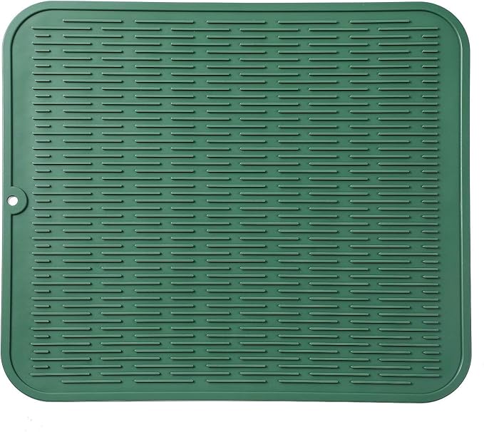 MicoYang Silicone Dish Drying Mat for Multiple Usage,Easy clean,Eco-friendly,Heat-resistant Silicone Mat for Kitchen Counter or Sink,Refrigerator or Drawer Liner Green XL 18 inches x 16 inches