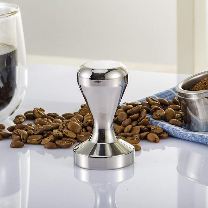 51mm Espresso Tamper, Coffee Tamper with Flat Base, Solid Aluminum Alloy Coffee Press Tool, Chrome-Plated Hand Espresso Tamper for 51mm Portafilter Espresso Machines
