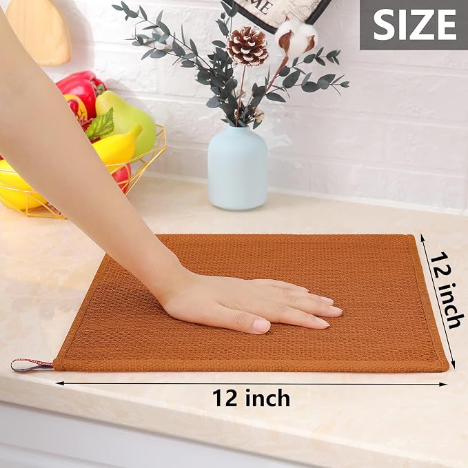 Homaxy 100% Cotton Waffle Weave Kitchen Dish Cloths 6-Pack, Burnt Orange | 12 x 12 Inches, Ultra Soft Absorbent Dish Towels, Quick Drying Dish Rags with Hanging Loop