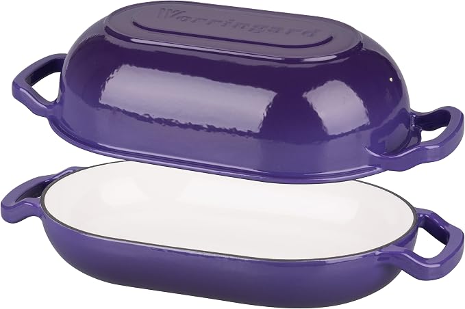 VORRINGARD Enameled Cast Iron Sourdough Bread Oven, Dutch Oven, Loaf Cast Iron Bread Pan for Homemade Bread Baking, Meatloaf Pan with Lid, 5QT, Purple