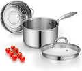 Tri-Ply Stainless Steel Pot with Steamer, 2.5 QT Fullclad Sauce Pan with Steamer & Strainer Glass Lid for Cooking Vegetable,Small Induction Pot with Stay-Cool Handle,100% Food-Grade,Built to Last