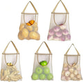 Ahyuan 5 Pack Hanging Mesh Storage Bags For Potatoes,Onions,Garlics,Vegetables Long and Large Reusable Net Storage Tote Bags for Fruit Veggies Green Pepper or Garbage Bag (Beige)