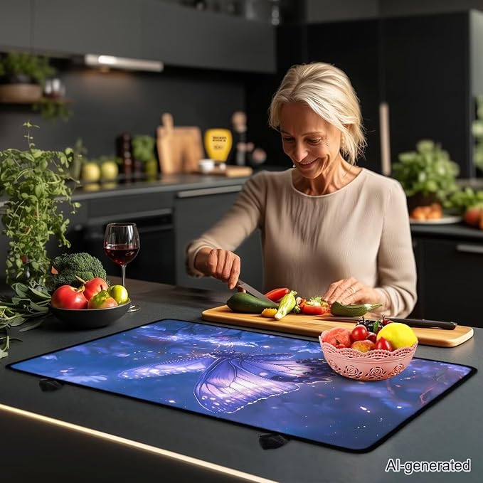 Butterfly Purple Stove Top Cover for Electric Stove, Multifunctional Stove Mat, Heart Resistant Cooktop Cover, Folding Range Top Cover, Countertop Dust Protection Cover, 30 x21 Inches