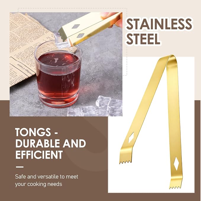 2 Pack Small Metal Tongs, 6 Inch Stainless Steel Restaurant Grade Serving Tongs with Teeth for Serving Food Sugar Salad Ice Coffee (Gold)