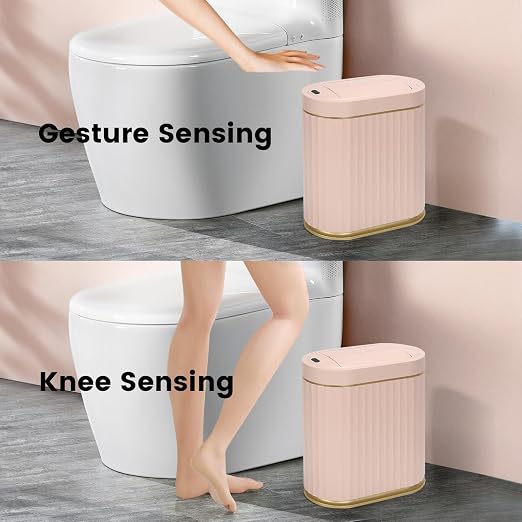 ELPHECO Motion Sensor Bathroom Trash Can with Lid 2 Gal Automatic Trash Can | Butterfly Lid, Room Decor Bathroom Accessories, Motion Sensor Wastebasket Garbage Can, Kitchen Living Room Office, Pink Gold