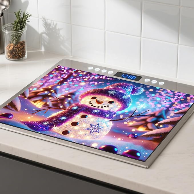 Nuxovilar Cute Snowman Stove Cover Diatom Mud 28.35x20.47 In | Glass Protector Countertop Mat Counter Saver Cooktop Cover Kitchen Decor Space Room (Cute Snowman Pattern)