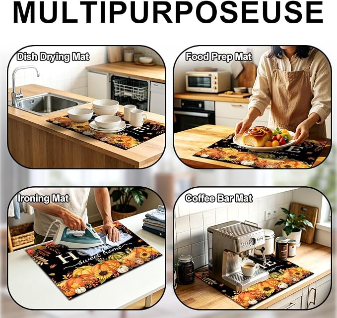 Fall Pumpkin Stove Top Cover for Electric Stove, 28x20 In Mat | Heat-resistant non-slip mat holds hot cookware; glass cooktop protector, dish drying; thanksgiving farmhouse kitchen decor