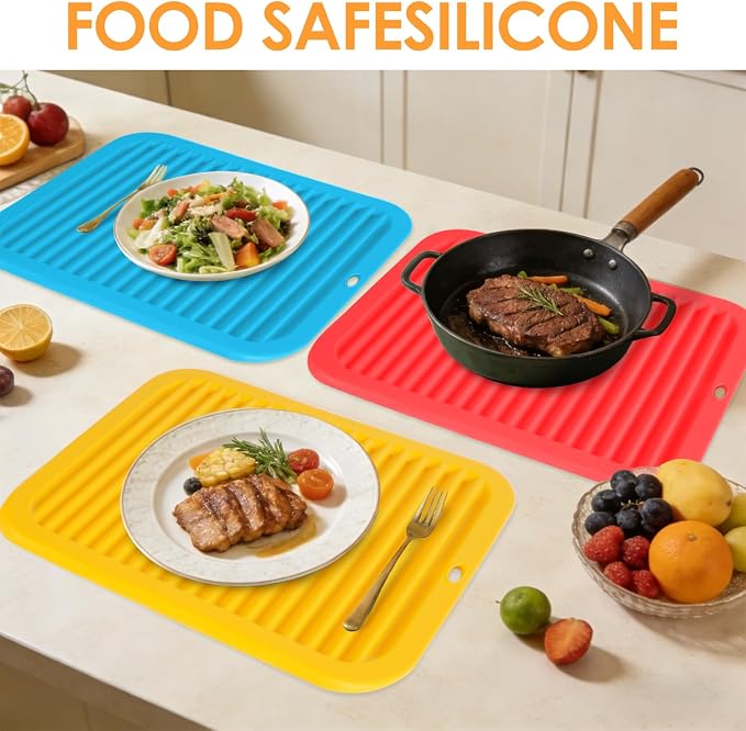 5 Pack Silicone Trivets for Hot Pots and Pans, 9 * 12Inch SiliconeTrivet for HotDishes, Colorful Heat Resistant Silicone Mat, Non-Slip Hot Pads Pot Holders for Kitchen Counter Hot Plate Mat