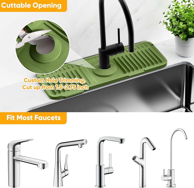 14.6 inch Faucet Mat for Kitchen Sink Splash Guard[7° Slope Fast Self-draining][Snap Lock Fit]Kitchen Sink Faucet Mat Splash Guard Kitchen Sink Area Water Splash Guard Behind Faucet Draining Mat