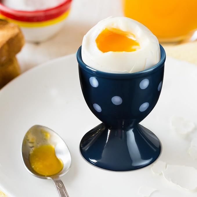 Cinf Ceramic Egg Cups, Set of 2, Boiled Egg Holders for Breakfast, Blue | Set of 2 ceramic egg cups, easy to clean, elegant blue design for boiled eggs, breakfast serving and everyday dining