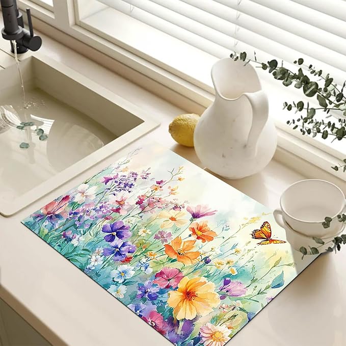 HOMETITUTE Wildflower Stove Top Cover 28x20 Butterfly Diatomite Mat