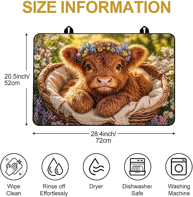Highland Cow Stove Top Cover for Electric Gas Glass Top Stove | Highland cow kitchen decor; non-slip stovetop cover for electric, gas, glass top stove, noodle board, farmhouse counter mat