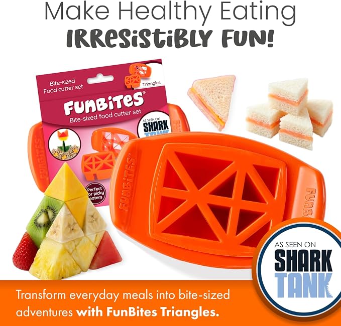Sandwich Cutter for Kids Lunch, Crustless Bento 2-Pc Set, 1 Pack | Orange Triangles food cutter for toddlers, bite-size uncrustable shapes, bento lunch accessory, BPA-free, dishwasher safe