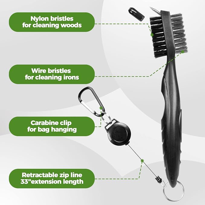 2 Pack Golf Towels with Club Brush, Microfiber Waffle Cleaning Set | Waffle pattern microfiber for strong water absorption, cleans clubs & balls, 2 towels + 1 brush, ideal for golfers