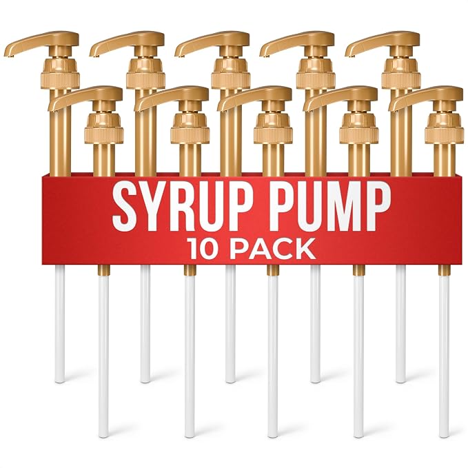 10 Pcs Coffee Syrup Dispenser Pump, Compatible with Torani & Skinny | 25.4 Oz (750ml) Glass Bottles; Precise 0.3 Oz Dispensing; Coffee Bar Accessories, Dirty Soda Bar, & Lemonade Stand Supplies