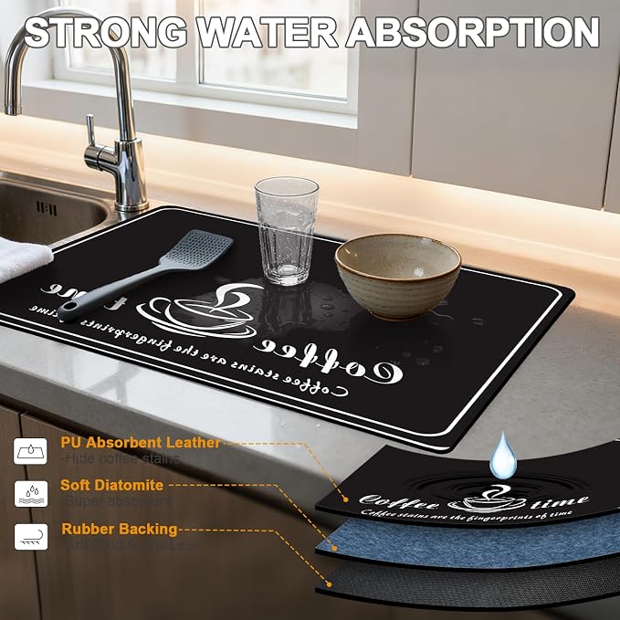 Dish Drying Mats for Kitchen Counter, Waterproof Coffee Mat for Countertop, Under Sink Mats, Coffee Bar Mat Accessories