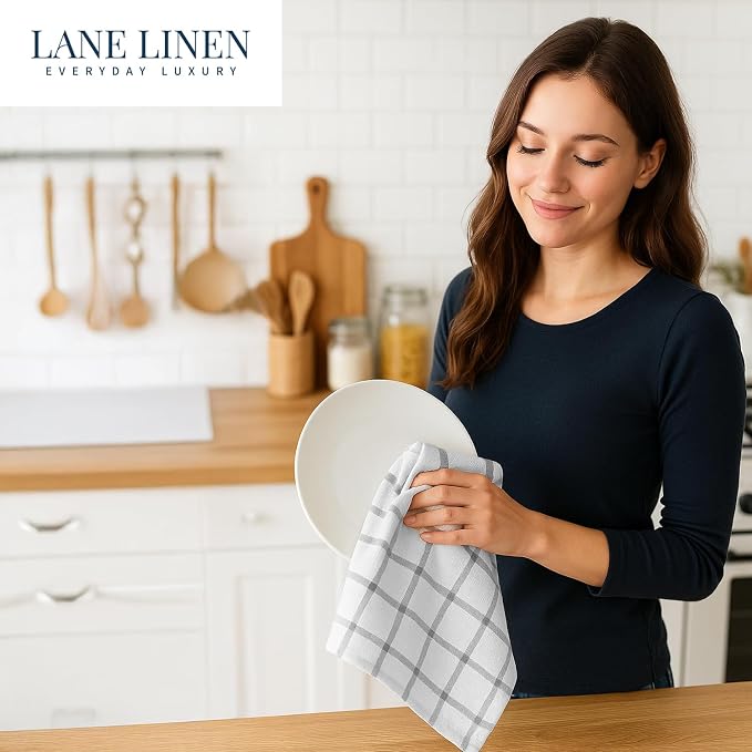 LANE LINEN Kitchen Towels & Dishcloths Set of 12-100% Cotton, Quick-Drying 18” x 28” Absorbent Dish & Tea Towels, Soft Hand Towels for Kitchen - Grey