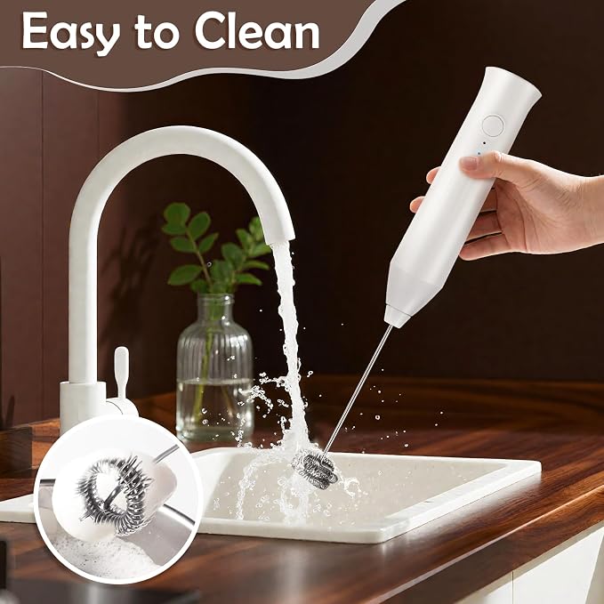 Milk Frother Handheld Rechargeable, Frother Wand Drink Mixer Electric Whisk for Coffee, Detachable With 2 Stainless Whisks, Hand Mixer for Lattes, Matcha, Egg(White)