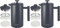 Secura French Press Coffee Maker, 304 Grade Stainless Steel Insulated Coffee Press with 2 Extra Screens, 34oz (1 Litre), Grey (Pack of 2)
