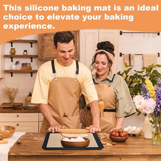 Silicone Baking Mat,Silicone Mat,2 Pack Reusable Non-Stick Baking Mat,Food Safe Silicone Mats for Baking, Oven Baking Sheet for Making Cookies, Macaroons, Bread,(16.5"L x11.6"W)