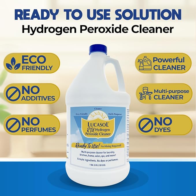 Lucasol Food Grade Hydrogen Peroxide 3% Ready to Use Multi-use Cleaner | Odor-Free Bleach Alternative Stain Remover Surface Cleaner Fruit and Vegetable Cleaner