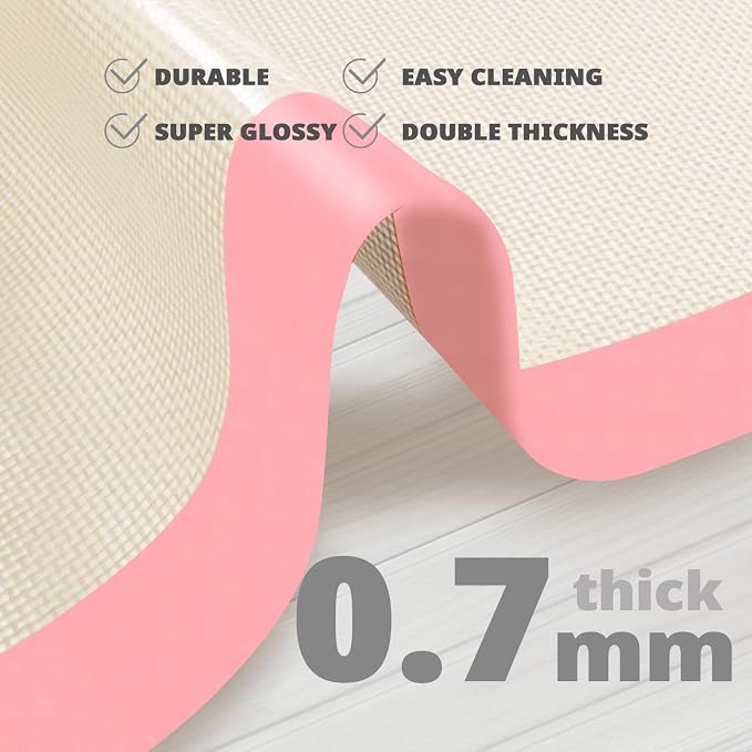 Silicone Baking Mat Set of 3, Silicone Baking Mats Cookie Sheet, Non-Stick Mats for Baking, Easy Clean & Reusable Oven Baking Sheet for Making Macaroons, Cookies (Pink)