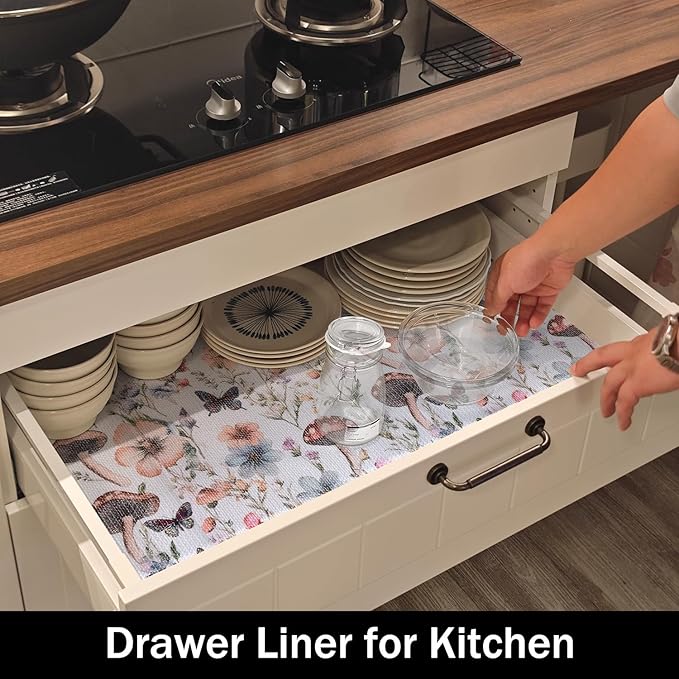 Mushroom Shelf Liners Non Adhesive and Strong Non-Slip | Shelf and Drawer Liners for Kitchen Cabinet Wire Fridge, Waterproof Shelf Drawer Liner,Easy to Clean,12IN x 10FT
