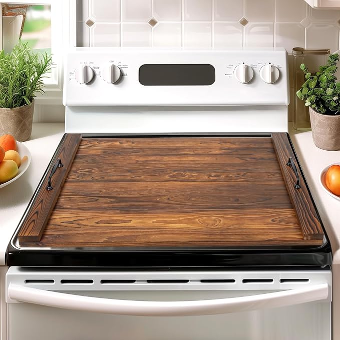 Noodle Board Stovetop Cover with Handles, Sink Wood Block Covers for Electric & Gas Stove, RV Stove Burner, Farmhouse Decorative Wooden Tray for Kitchen