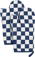 Ohocut Navy Blue Checkered Oven Mitts Heat Resistant, Vintage Retro Checkerboard Cute Oven Mitts, Non-Slip Silicone Kitchen Oven Gloves, 2-Pack Set, 7''x13''