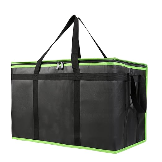 Bodaon 2-Pack Insulated Food Delivery Bag, XXX-Large Meal Grocery Tote Insulation Bag for Hot/Cold Food, Commercial Cooler/Thermal Bags, Large Capacity Reusable Warming Bag, Black with Green Edge