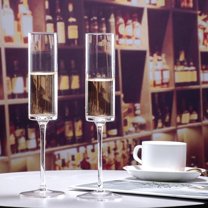 BACLIFE Crystal Champagne Flutes Set of 6 - Hand Blown Champagne Glasses With Long Stem - 6.5 oz Elegant Sparkling Wine Stemware - Unique Gift for Christmas Day,Birthday,Wedding - Clear