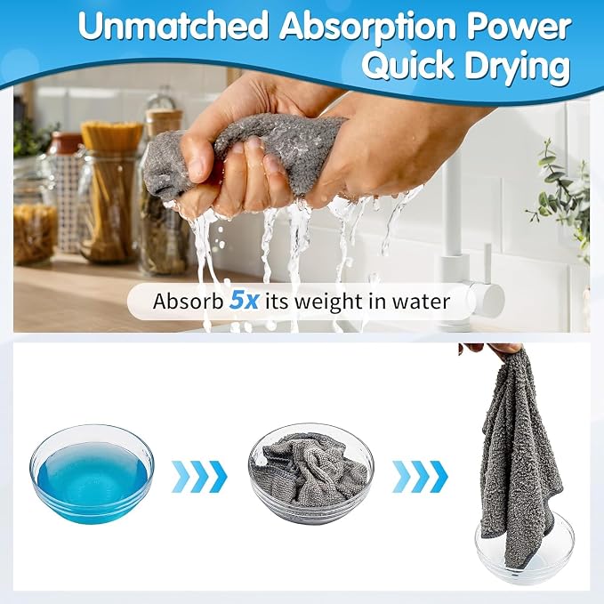 Grey Microfiber Cleaning Cloth -Pack of 24, Highly Absorbent Cleaning Rags, 16"X12" All Purpose Cleaning Towels for Housekeeping, Kitchen, Car, Lint Free and Reusable Microfiber Towels