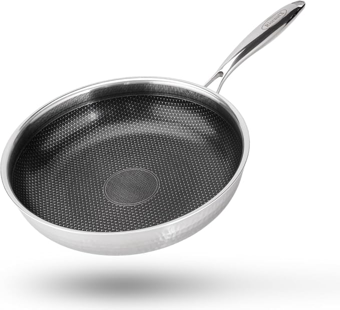 Hybrid 12 inch Stainless Steel Non Stick Skillet | PFOA Free, Induction Compatible, Fast & Even Heat, Dishwasher & Oven Safe (500F)